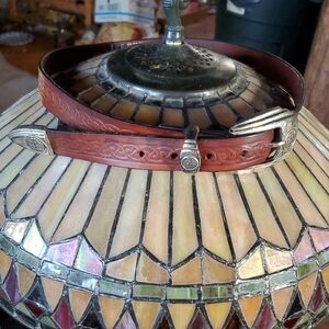 LEE RIVERS Brown Leather Belt with Intricate Celtic Embossing